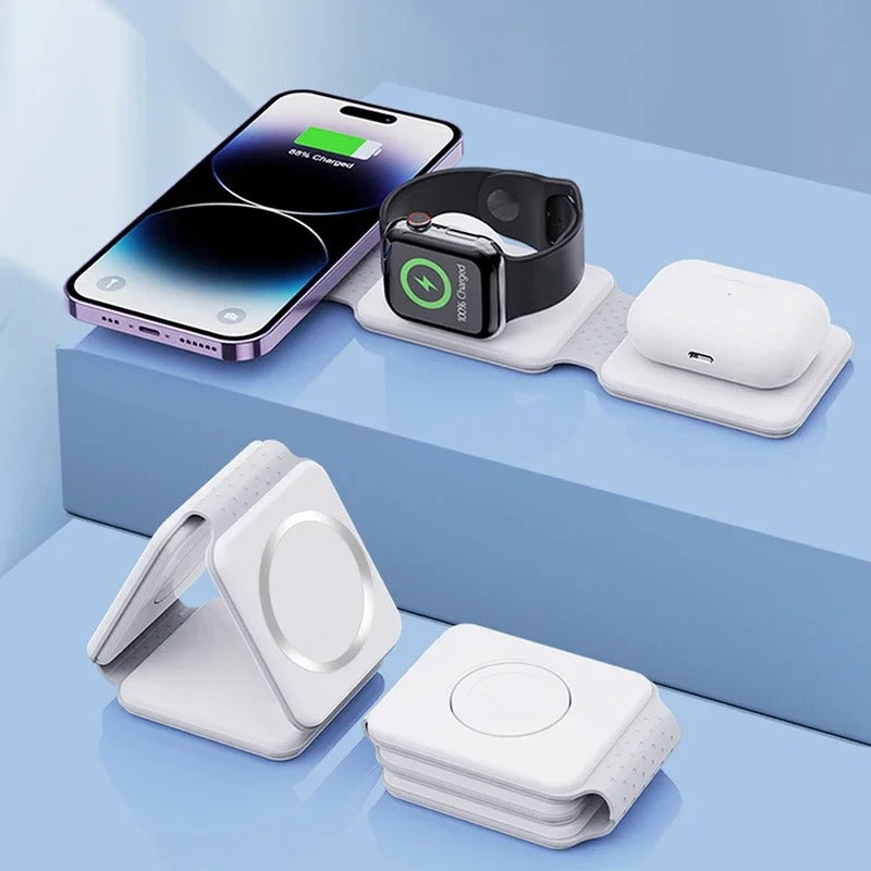 3-in-1 Wireless Charger for Multiple Devices Foldable Magnetic Fast Charge Stand for IPhone e/iWatch/AirPods Portable Charger Pad