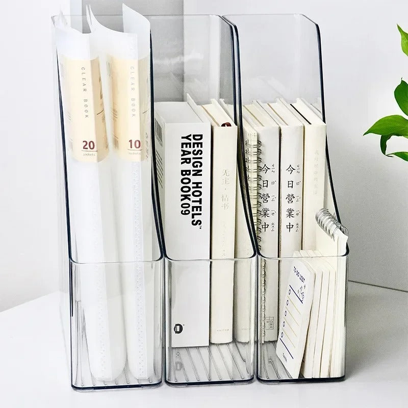 Minimalist Clear Plastic Office Desk Magazine Organizer with Single Slot for File and Book Storage