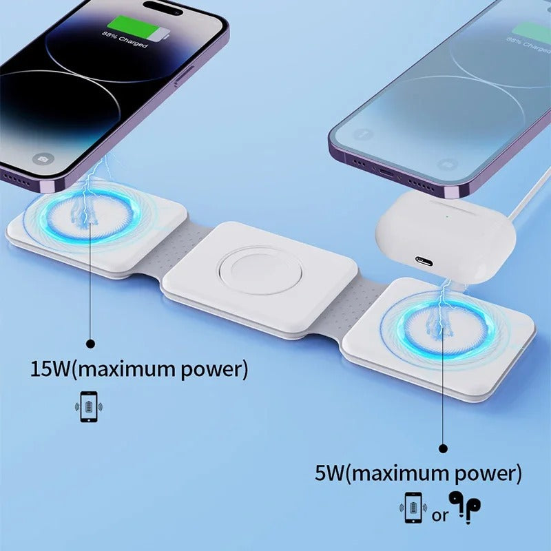 3-in-1 Wireless Charger for Multiple Devices Foldable Magnetic Fast Charge Stand for IPhone e/iWatch/AirPods Portable Charger Pad