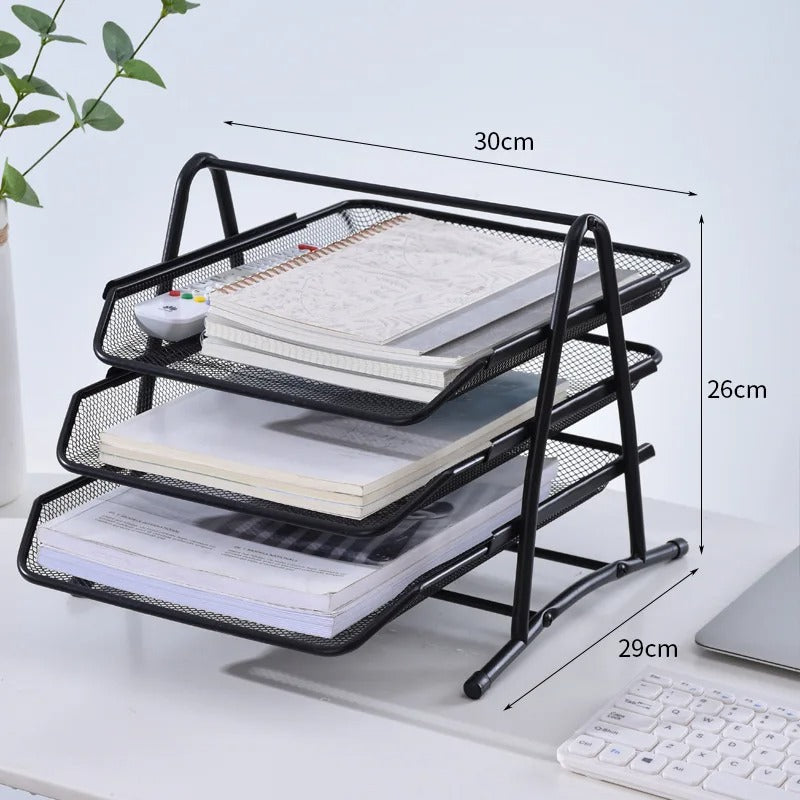 Stackable Paper Letter Tray Organizer, 4 Tier Desk Organizers and Accessories, Mesh Desk Organizer with File Holder for Office Supplies