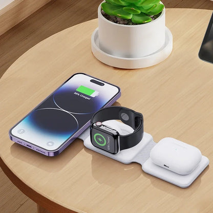 3-in-1 Wireless Charger for Multiple Devices Foldable Magnetic Fast Charge Stand for IPhone e/iWatch/AirPods Portable Charger Pad