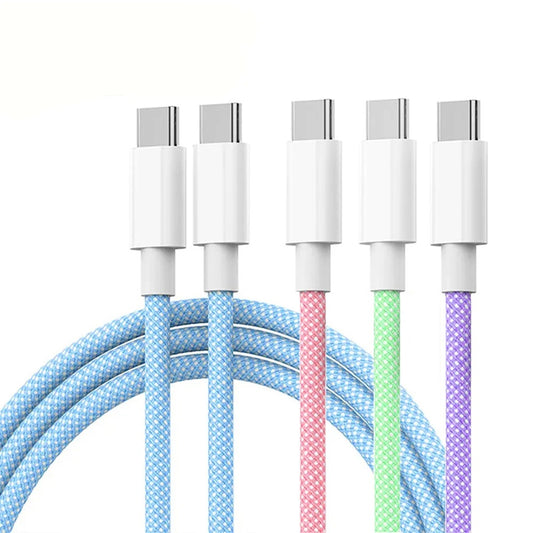 5 Pack  of PD 60W USB C to Type C Color Cable Fast Charging For Apple iPhone 15 Pro Huawei Xiaomi Samsung Type C Weaving Cable Accessories